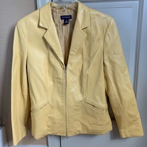 Pastel yellow Ann Taylor real leather jacket